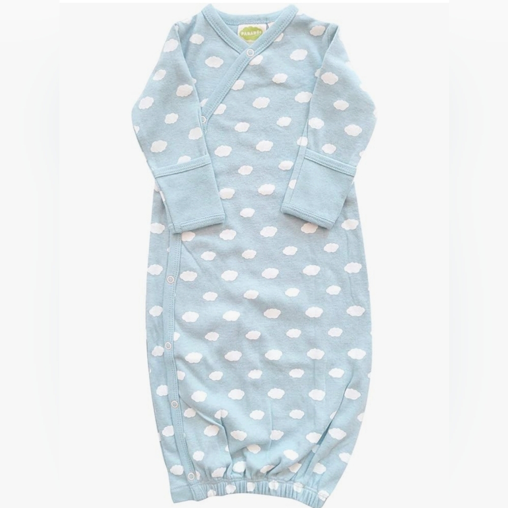 2 Parade Organic Cotton Gowns (0-3M) – Blue & Grey Cloud Prints – GOTS Certified